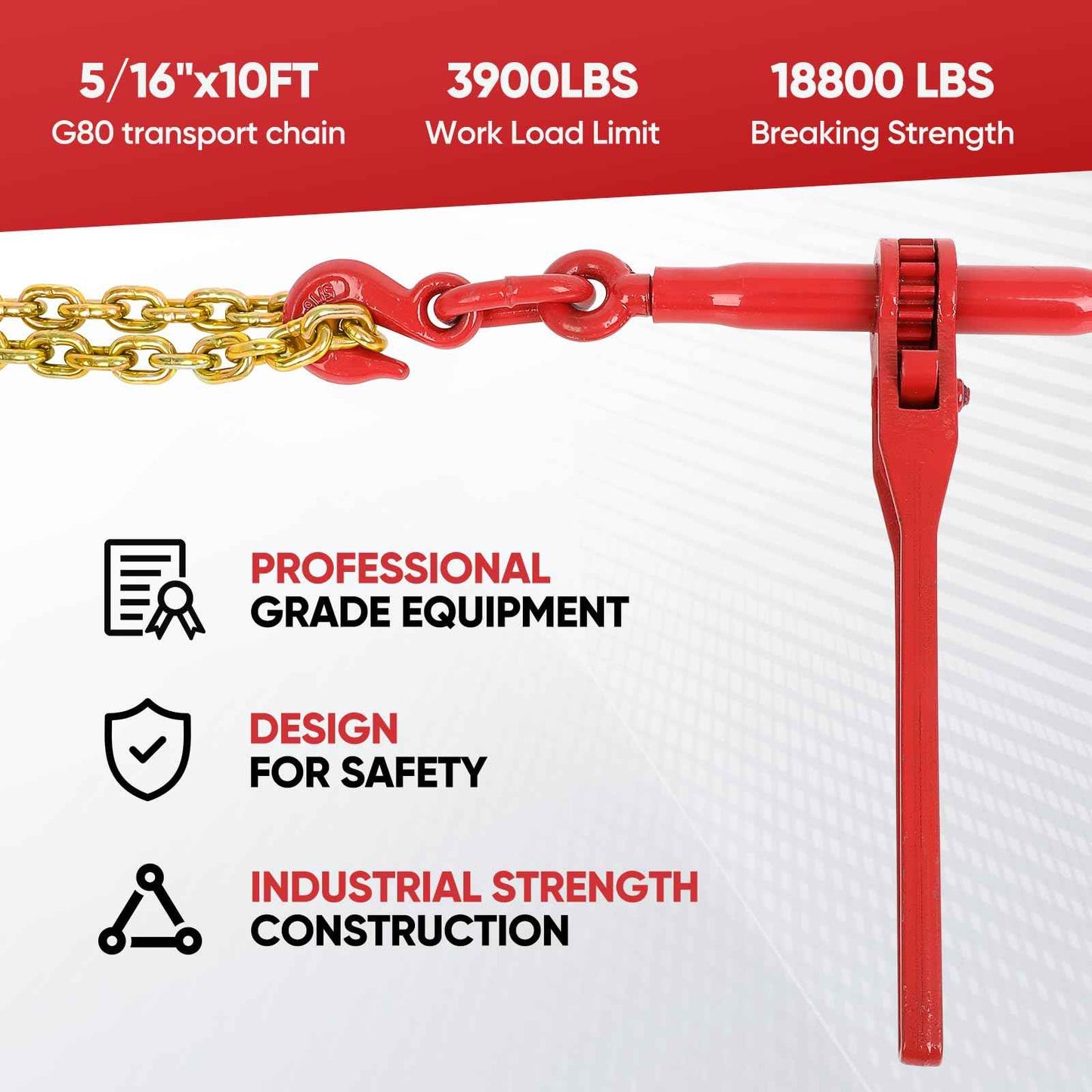 Dollate 2Pack 3/8" to 5/16" Ratchet Chain Load Binder with 5/16"x10FT G80 Heavy Duty Chain, Chain Binder with 5400 Lbs WLL and Chain with 4900 Lbs WLL, Chain Binder and Transport Chain for Tie Down