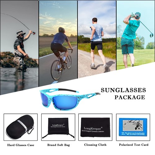 Long Keeper Polarized Sport Sunglasses - Women Men Running Driving Fishing Sunglasses Wrap Around Hiking Sun Glasses (Blue Blue)