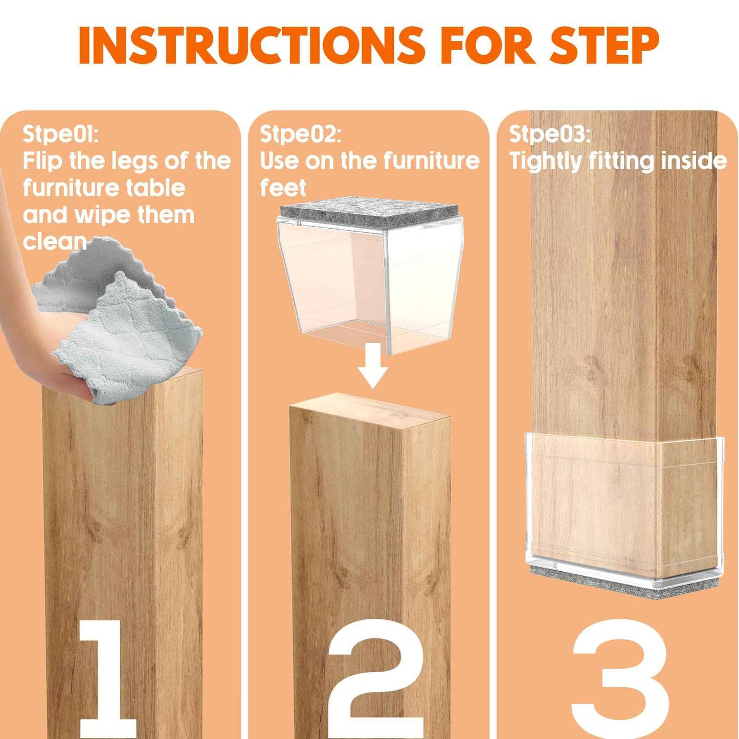 Rectangle Chair Leg Protectors for Hardwood Floors,16 PCS Silicone Covers to Protect Wood Tile Floors Felt Pads Furniture Leg Caps Reduce Noise. Easy to Move.(Clear,0.75 x 1.25 Inch,Rectangular)