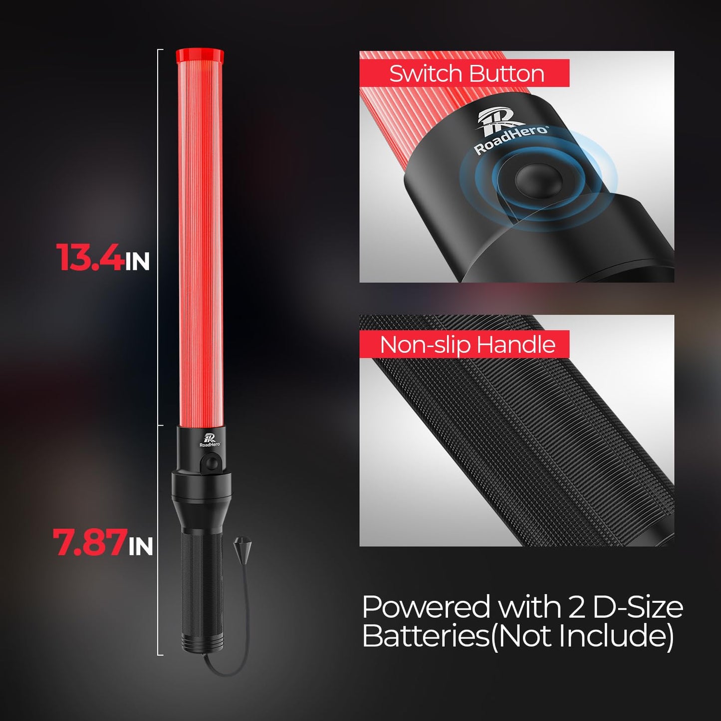 Traffic Wand 21 Inch, 2 Pack Air Traffic Control Lights with 2 Flashing Modes, Red Safety Signal Wands for Traffic Control, Airport, Parking, Car Directing