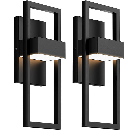 BesLowe 14.5” Modern Outdoor Wall Lights, 3000K LED Exterior Lighting Fixtures Wall Mounted, Porch Lights Outdoor Wall Sconce Lamps, Black Outdoor Lights for House Front Door Garage Patio, 2-Pack