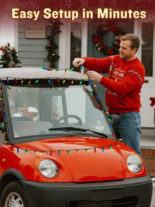 Aulock 2pcs Golf Cart Christmas Decorations – Includes 33ft Christmas Lights and Seat Cover, Golf Cart Accessories