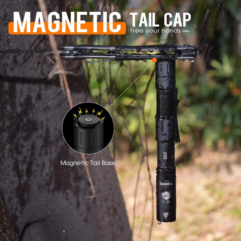 TUNENGE S22 1200 Lumens EDC Tactical Flashlight, Rechargeable 2AA Pen Light with COB Side Light & 365nm UV, 11 Modes, Magnetic Tail, Dual Switch for Camping,Home, Emergency