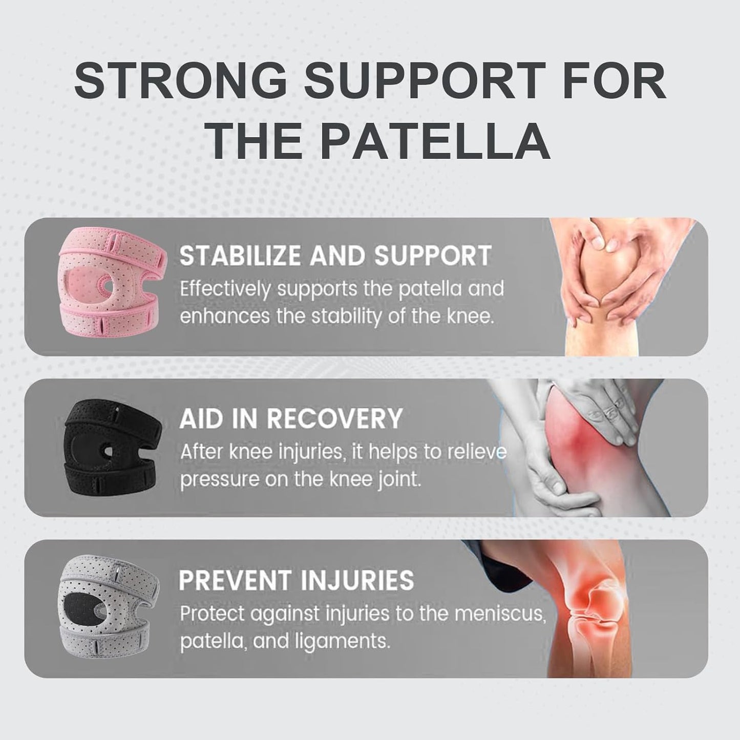 Ufimcit Knee Brace,2PCS Knee Brace for Women Men,Pain Relief Adjustable Patellar Tendon Support Sleeves Brace Knee Joint Strap for Hiking,Tennis,Arthritis,Running,Football(Black)