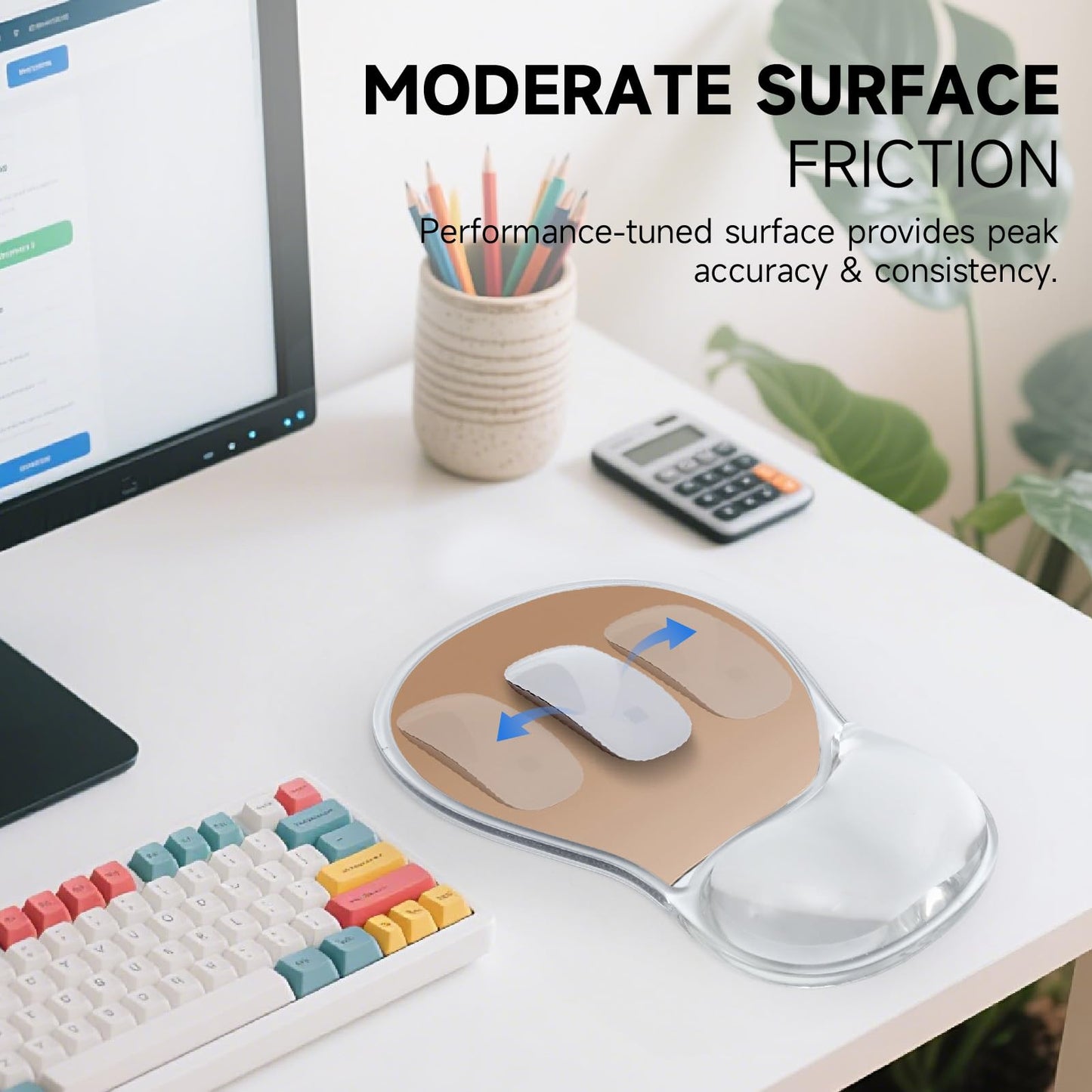 icolor Crystals Gel Wrist Rest Mouse Pads Ergonomic Mouse Mat with Memory Gel Cushion,Non-Slip PU Base Desk Skid Gel Pad for Computer Laptop,Relieves Wrist Pain (Brown)