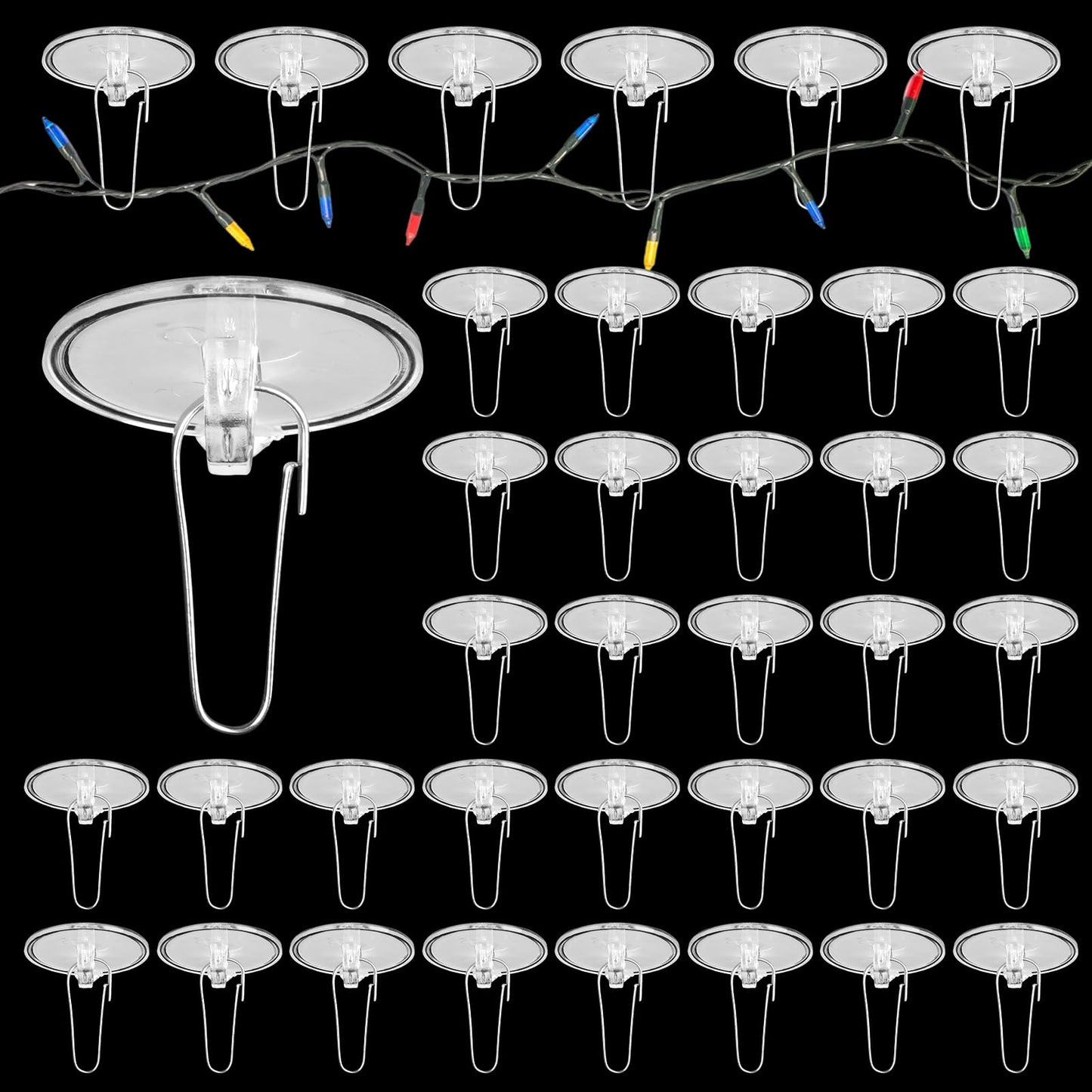 KKONHII 150 Pack Self-Adhesive Ceiling Hooks for Hanging, No-Drill Removable Wall Hanger Sticky Transparent Discs with Metal Hooks for Festival Wedding Birthday Party Decorations