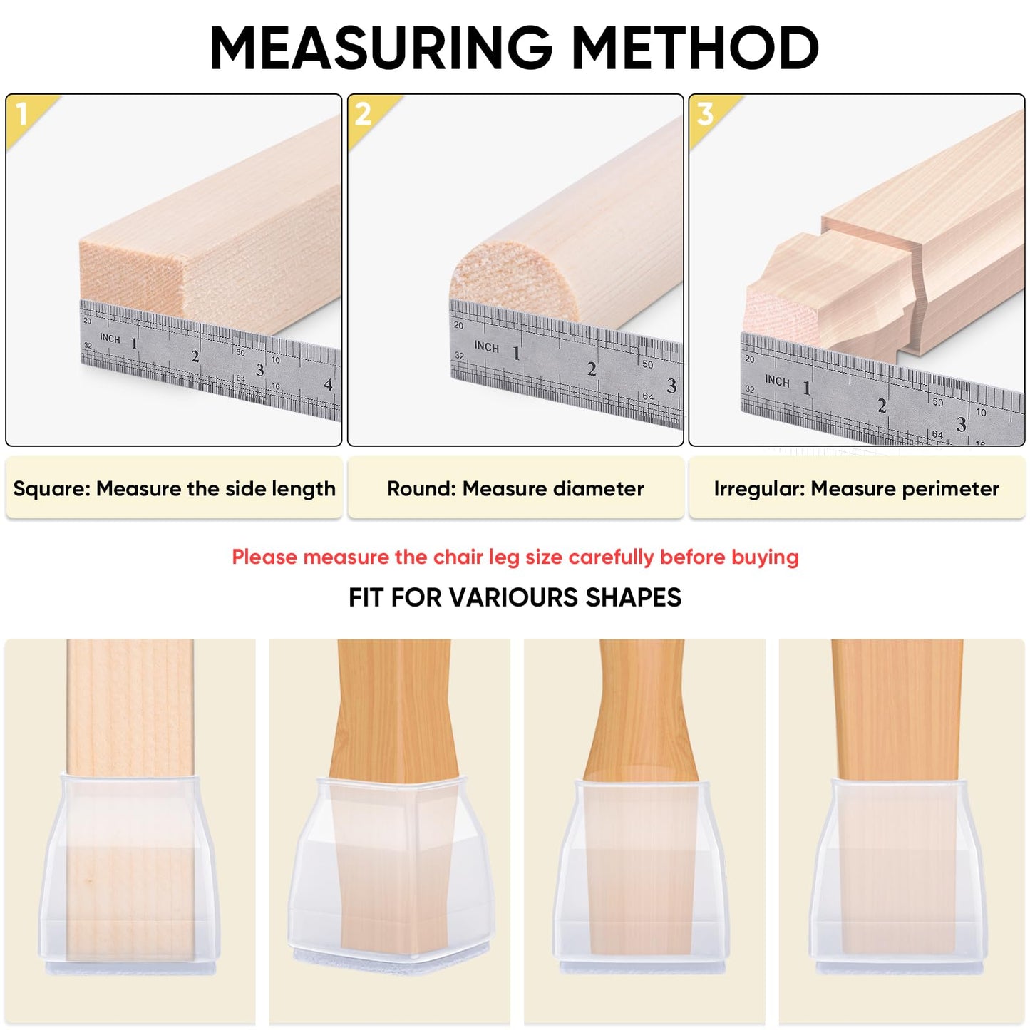 BALEINE 16 Pack Silicone Chair Leg Floor Protectors, Stool Leg Protectors Cap, Non-Slip Chair Leg Caps for Hardwood Floors (Clear & Large (Square), 16 Pack)