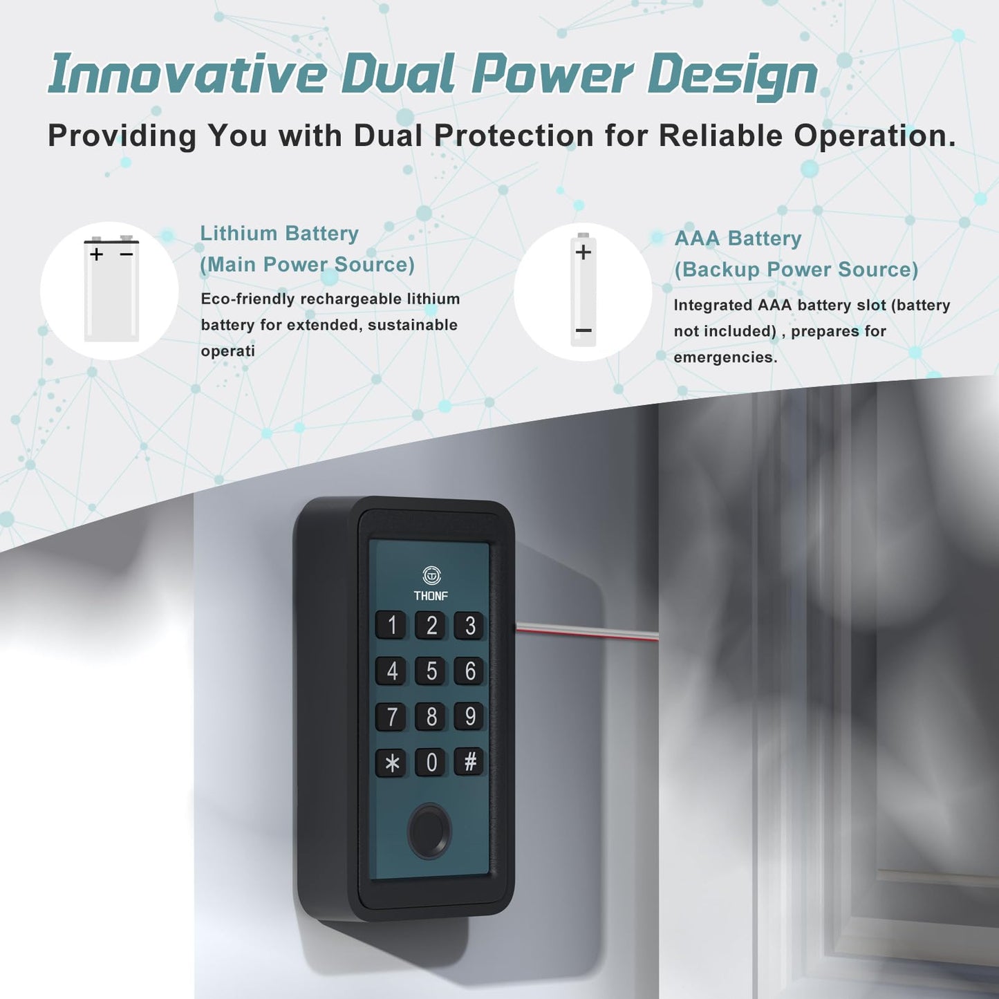 Thonf Wired Fingerprint Garage Door Opener Keypad, No Pairing Required Needed, Works with All Brands, Including Liftmaster, Chamberlain, Craftsman, Genie, Marantec, and Linear/Nortek (Plastic)