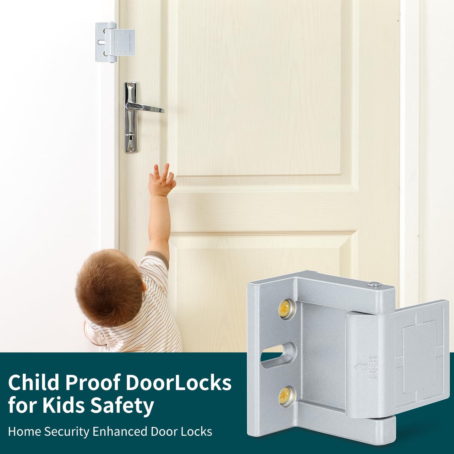 JIADAXIN 2 Pack Door Latches for Top of Door, Silver Door Reinforcement Lock for Home and Hotel, Security with Stainless Steel Screws