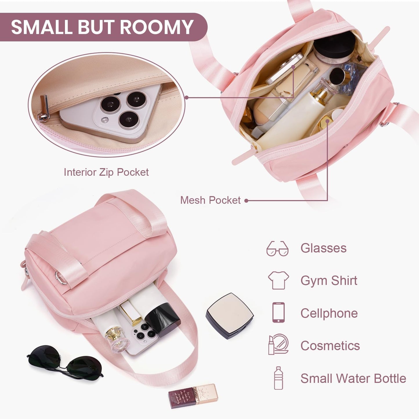 ANKICK Mini Gym Bag Small Duffle Bags Tote for Women Pink Workout Bag Lightweight for Weekender Travel Sports Yoga Fitness