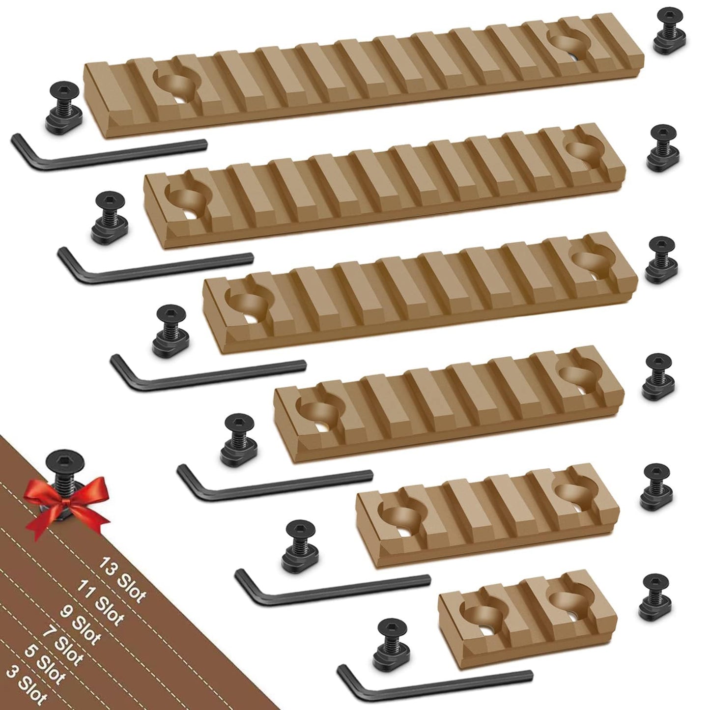 Bontok Single Picatinny Aluminum Accessory Rail Set 3 5 7 9 11 13 Slots with 13 T-Nuts & Screws, 6 Wrench (Squared Corner)