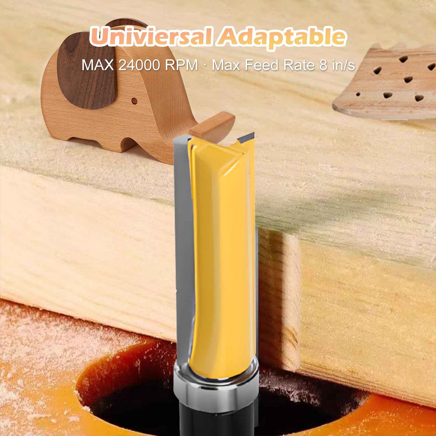 Router Bits Set 1/4 Shank, 4 Flush Trim Router Bits, 4 Pattern Flush Trim Router Bits, Router Bit with a Bearing Prevent Tearing, Wood Milling Cutter for Trimming 8PCS