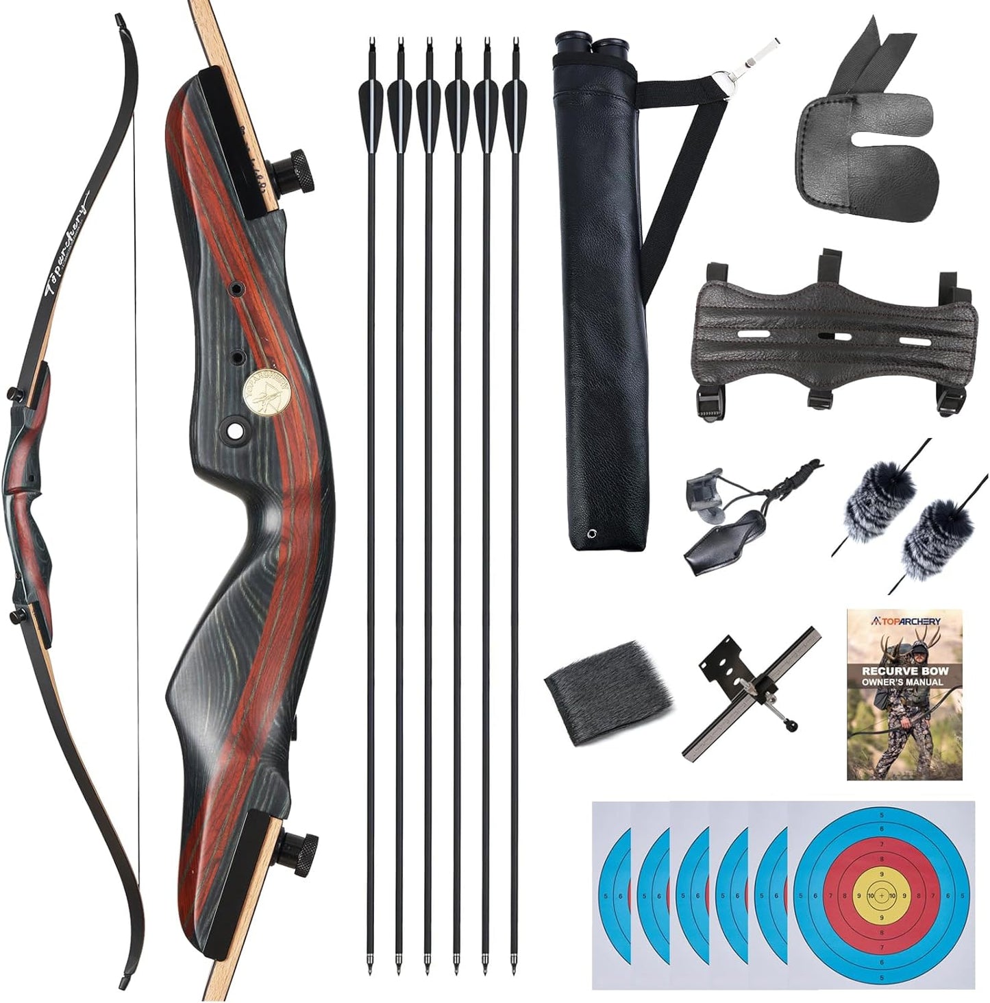 TOPARCHERY 62" Recurve Bow and Arrow Set - Ideal for Adults & Beginners | Right-Handed Takedown Design