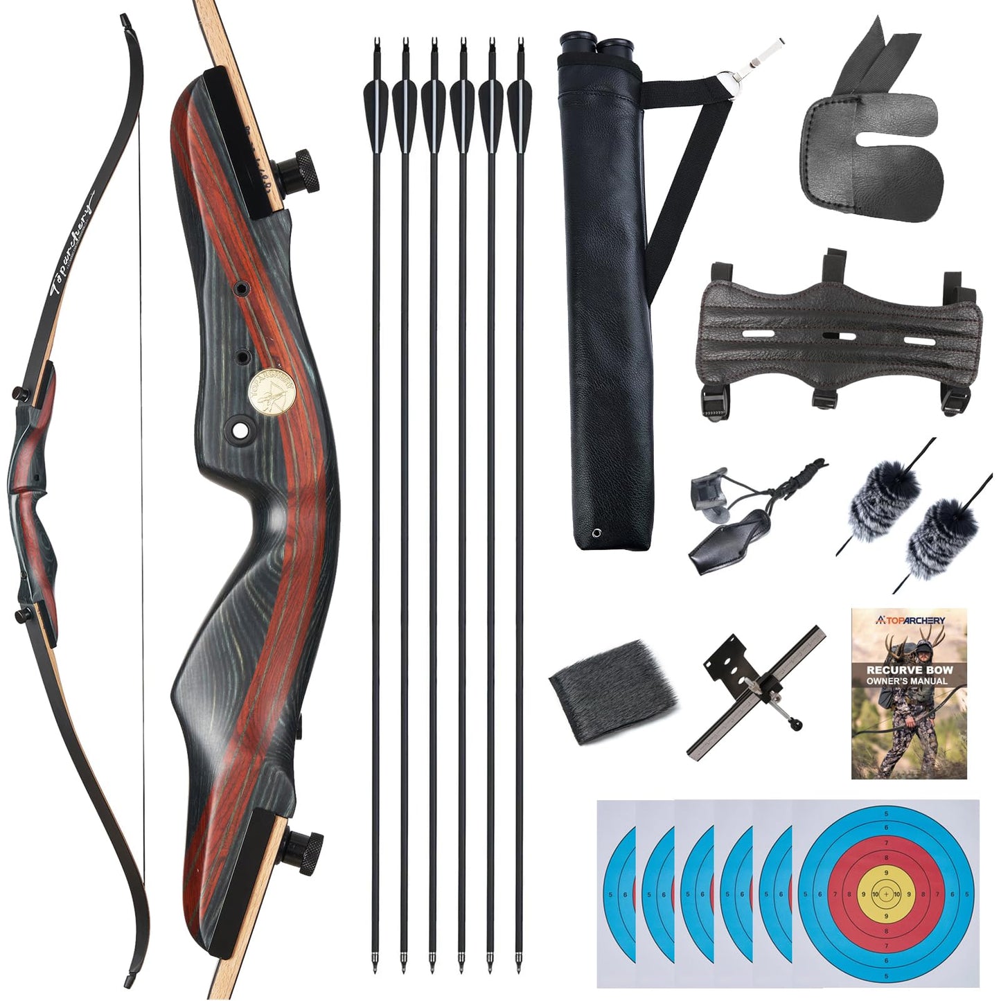 TOPARCHERY Archery 62" Bow and Arrow Set for Adults Youth Beginners, Recurve Bows for Adults, Traditional Takedown Archery Recurve Bow Practice Competition Right Hand-45LB