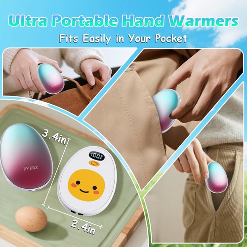 Hand Warmers Rechargeable 2 Pack, Egg Electric Hand Warmers with LED Display & 4 Heat Levels, Magnetic Hand Heater for Women, Kids, Men, Raynauds Essentials, Gifts for Christmas, Birthday, Valentine