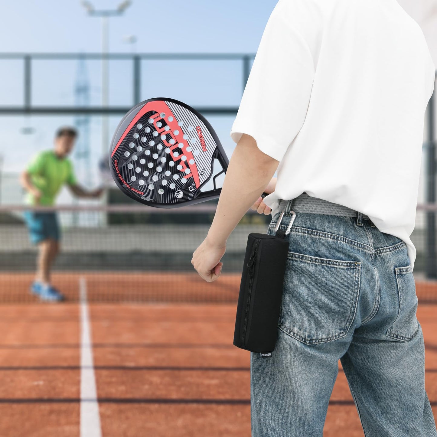 Easecos Padel Ball Holder Portable Paddleball Storage Bag with Metal Hook, Paddle Tennis Ball Carry Bag Holds 3 Pcs Regular Paddleball, Tennis Training Accessories Pouch