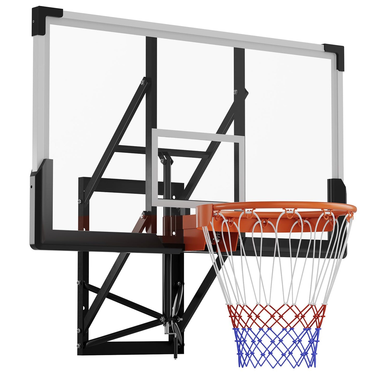 54" Wall Mounted Basketball Hoop 8-10 FT Adjustable Height PC Backboard