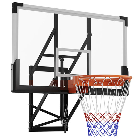 54" Wall Mounted Basketball Hoop 8-10 FT Adjustable Height PC Backboard
