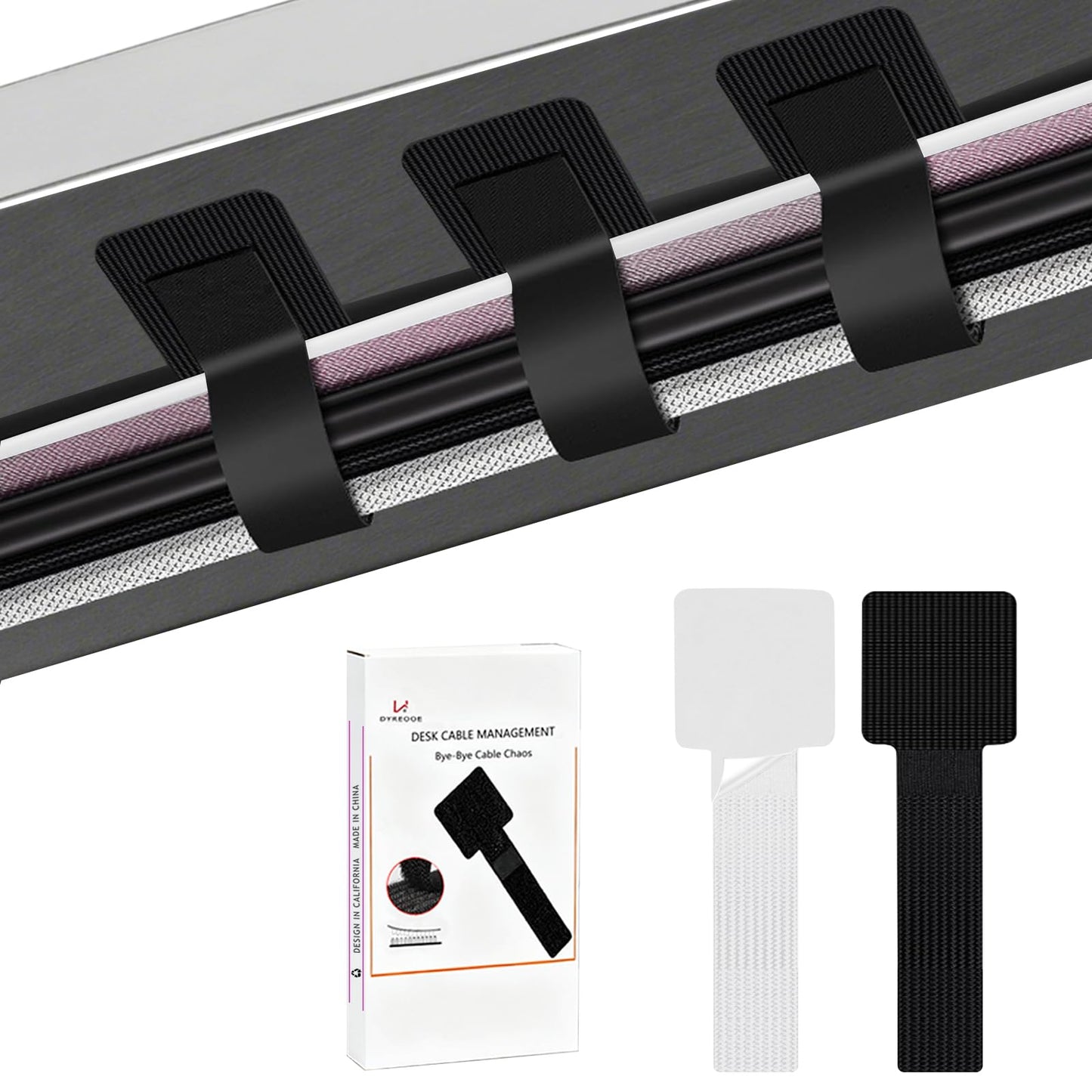 Under Desk Cable Management, Wire Organizers for Cords - Upgrade 48 PCS Sticky Back Self Adhesive Cable Ties, Hook and Loop Straps for Home or Office Use