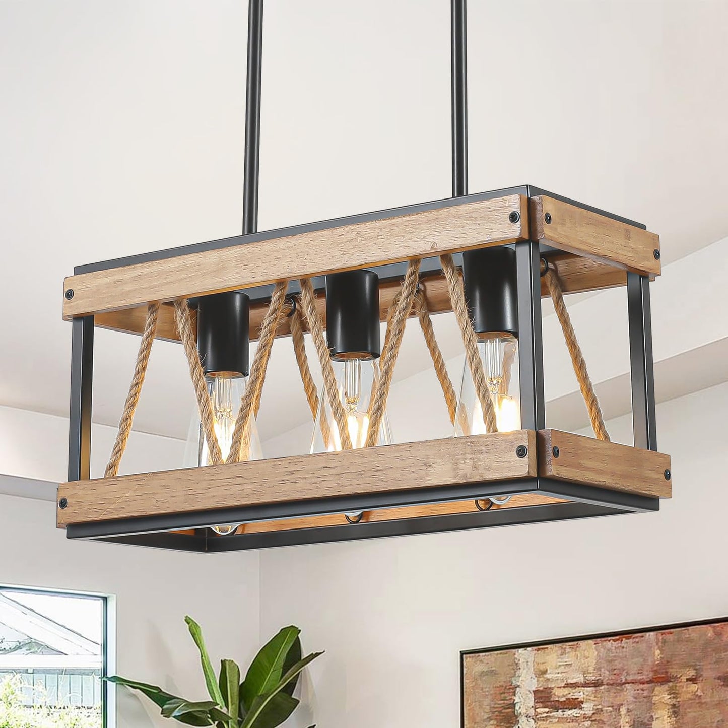 YongMing CL Farmhouse Light Fixtures, 3-Light Adjustable Kitchen Chandeliers Over Table, Vintage Pendant Lighting for Kitchen Island, Rustic Hanging Lights for Entryway Foyer Bathroom Dining Room