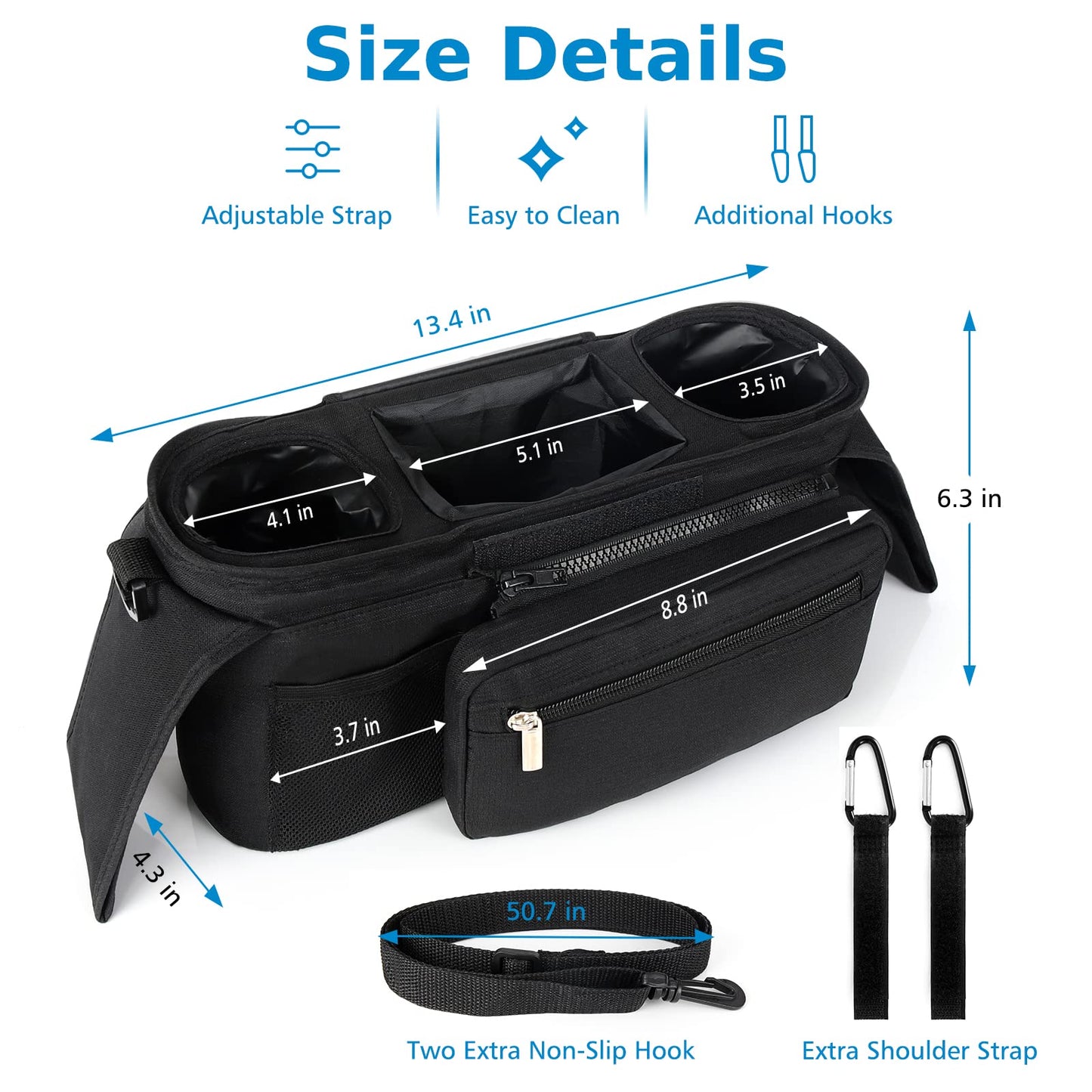 Accmor Universal Stroller Organizer with Insulated Cup Holder Detachable Phone Bag and Shoulder Strap,Stroller Bag Caddy Organizer Fits for Uppababy, Baby Jogger, Britax Strollers