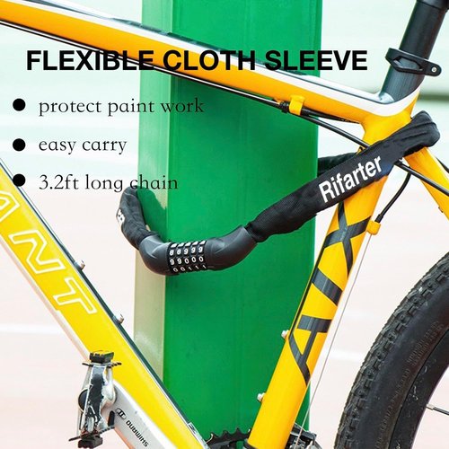 Heavy Duty Bike Lock Chain by [Brand Name] - 5-Digit Combination Anti-Theft Security | 3.2 Feet Long, Orange
