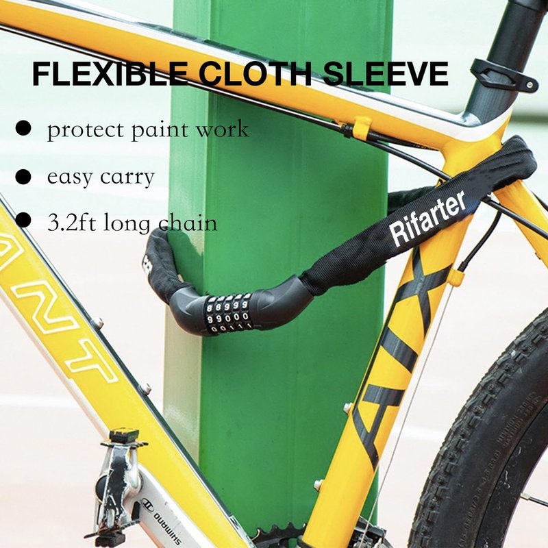 Rifarter Bike Lock Chain Heavy Duty, 5 Digit Combination Anti-Theft Bicycle Lock, 3.2 Feet Long Security Resettable Bike Locks for Road, Mountain Bike, Scooter, Motorcycle, Door, Gate, Fence, Orange