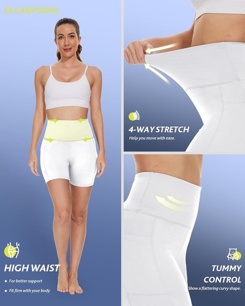 CAMPSNAIL Biker Shorts for Women - High Waisted Tummy Control with Pockets | 3"/5"/8" Sizes for Gym & Yoga