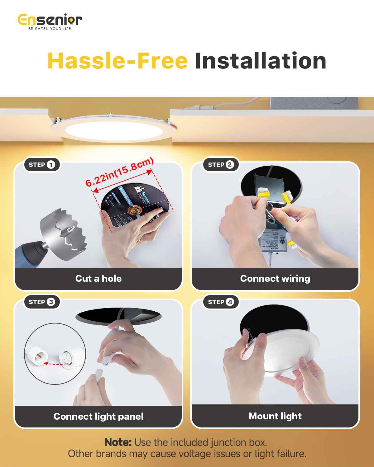 Ensenior 6 Pack 6 Inch LED Recessed Light, Dimmable, 2700K-5000K 5CCT, 1200LM High Brightness, 12W 120V, Damp Rated, ERL-12X-ETL, Ultra-Thin Canless Wafer Ceiling Light - ETL & FCC & IC