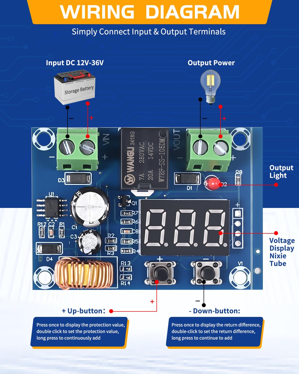 LYLANMO 2PCS DC Voltage Protection Digital Low Voltage Protector Disconnecting Switch Cut-Off Over-Discharge Protection Module for 12-36V Lead Acid Lithium Battery