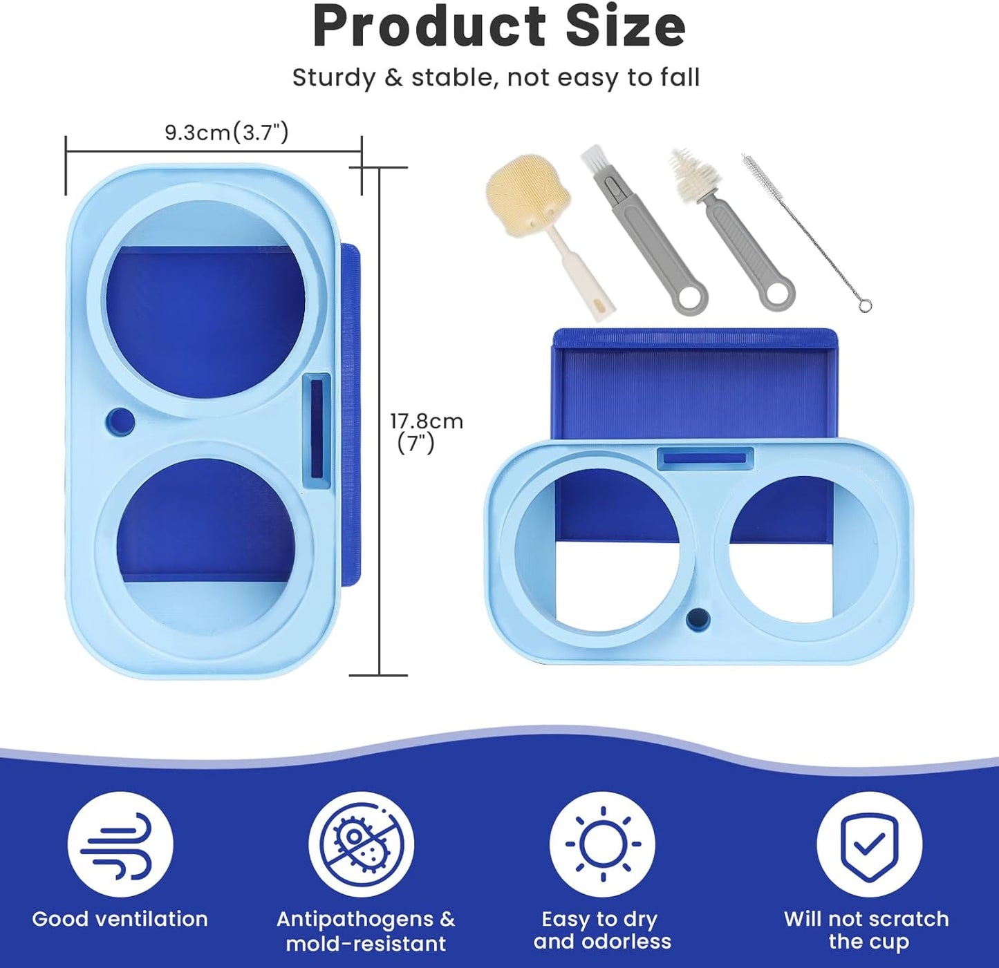 Owala Bottle Drying Rack - Portable Space-Saving Stand with Drain Tray & 4 Cleaning Brushes | Blue