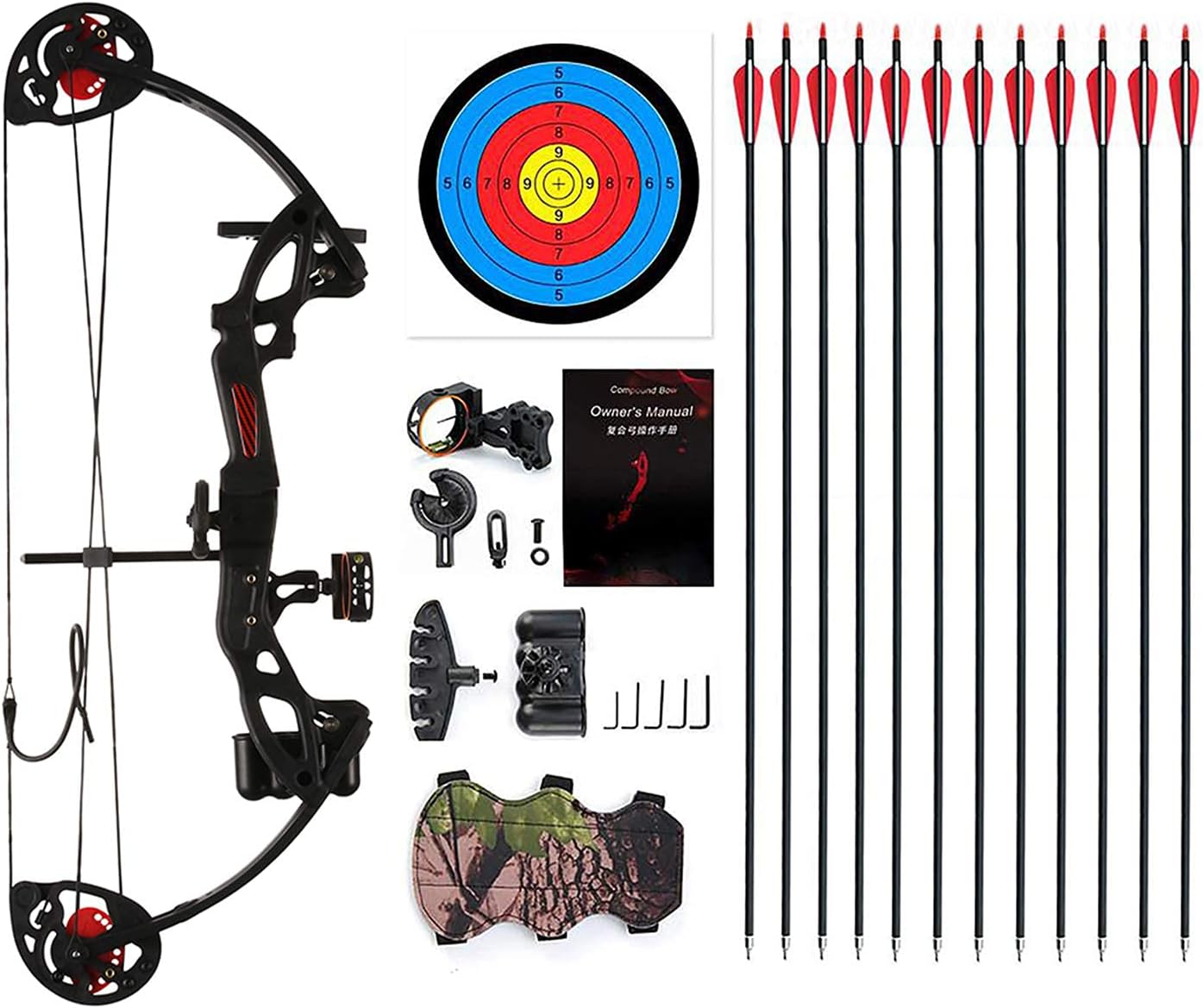 Skiennix Compound Bow - Youth & Beginner Friendly | Right-Handed, 19”-28” Draw Length, 15-29 Lbs Draw Weight, 260 FPS