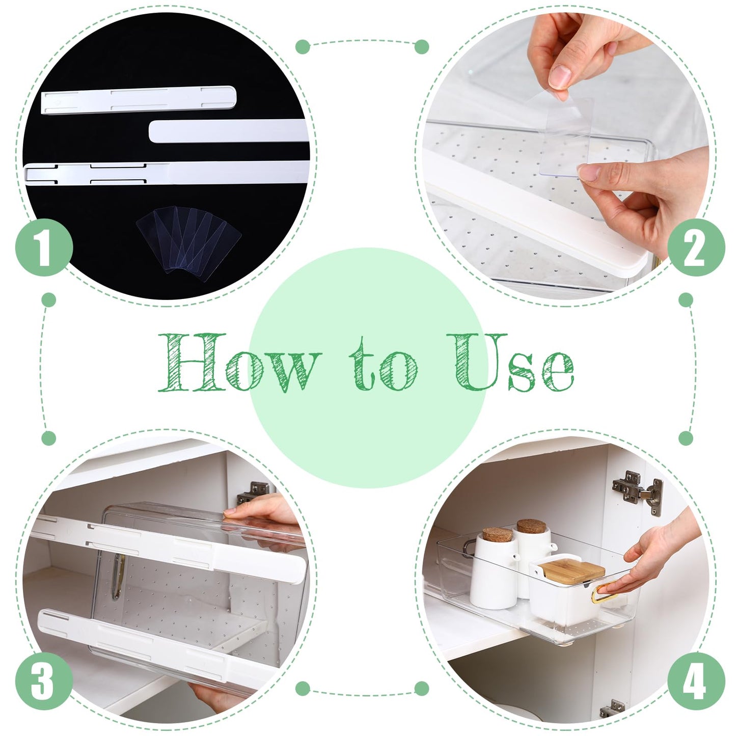 CroBlissful 4 Pcs Adhesive Sliders for Cabinets Pull Out Drawer Organizer Accessories Basket Office Glide Cabinet Tracks Runner Adhesive Drawer Slides Pull Out Replace Guide Rail for Back to School