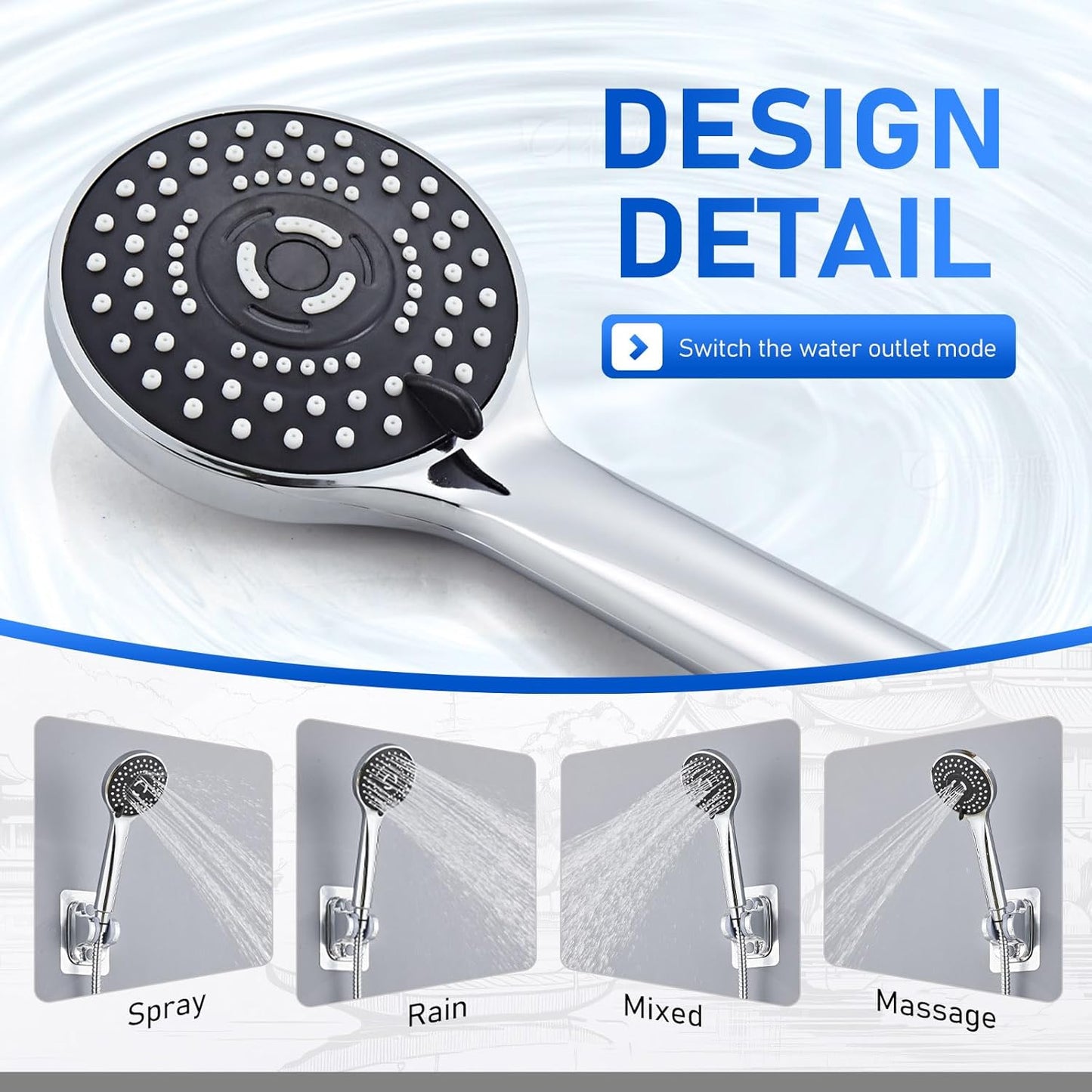 High Pressure 5-Mode Wide Rain Shower Head Combo with Handheld & Extension Arm - Black