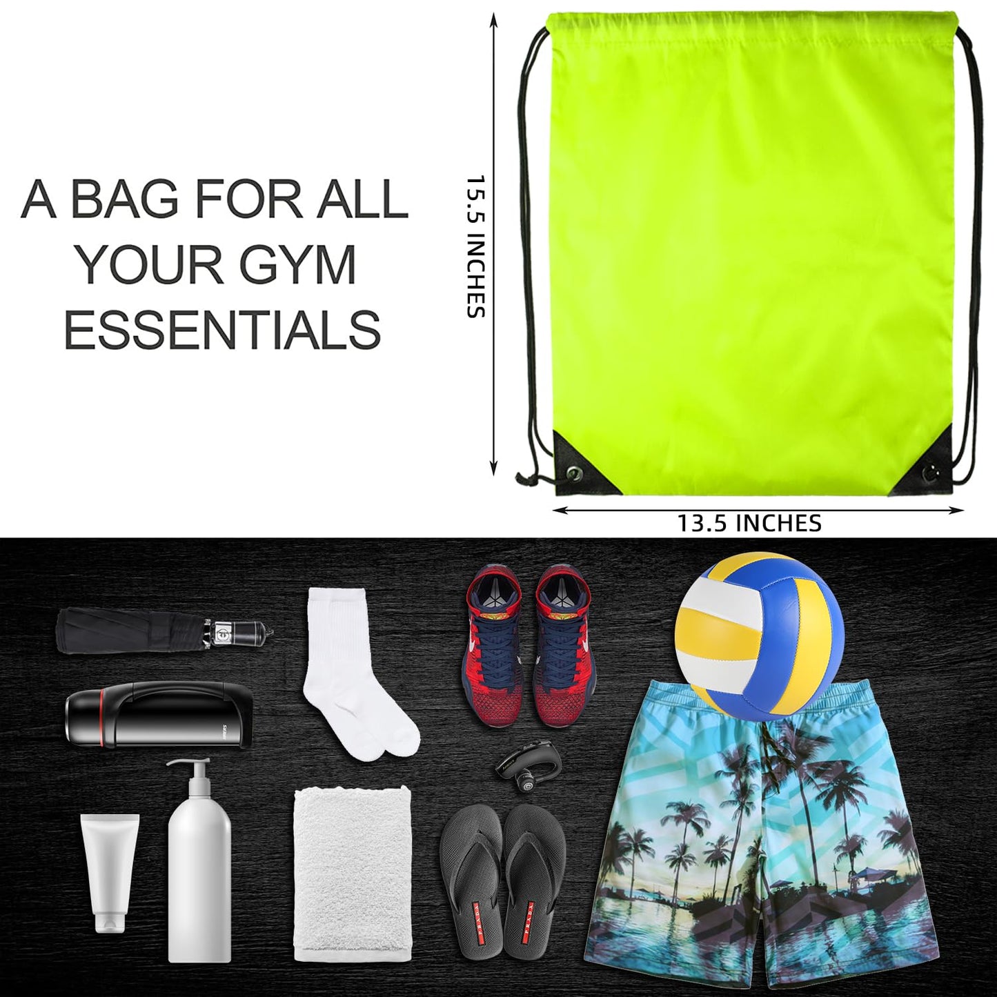 GoodtoU Drawstring Backpacks, 100 Pieces Drawstring Bags Nylon Backpack for Sport, Traveling, Team (Fluorescent Green)