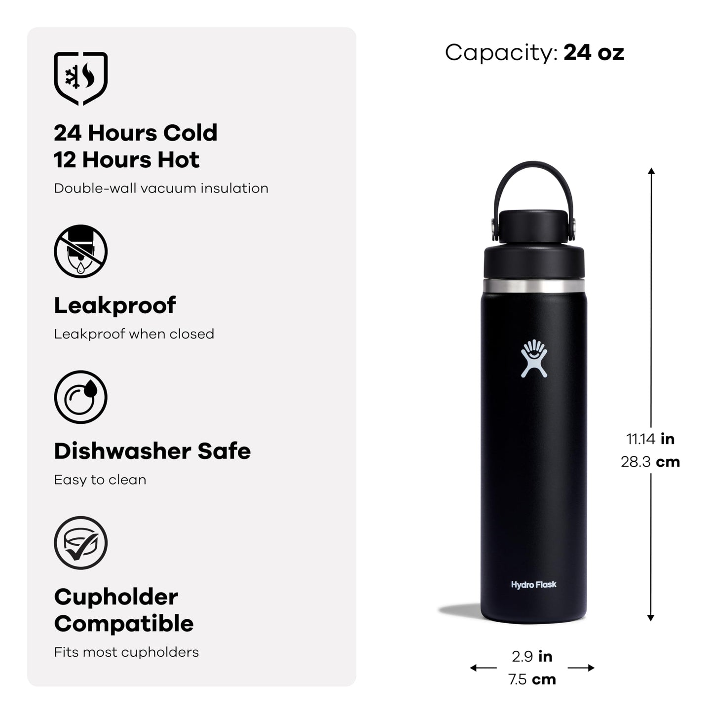 Hydro Flask Water Bottle - Insulated Stainless Steel - Wide Mouth Flex Chug Lid, Non Spill, Leakproof in 24 Oz Trillium Pink