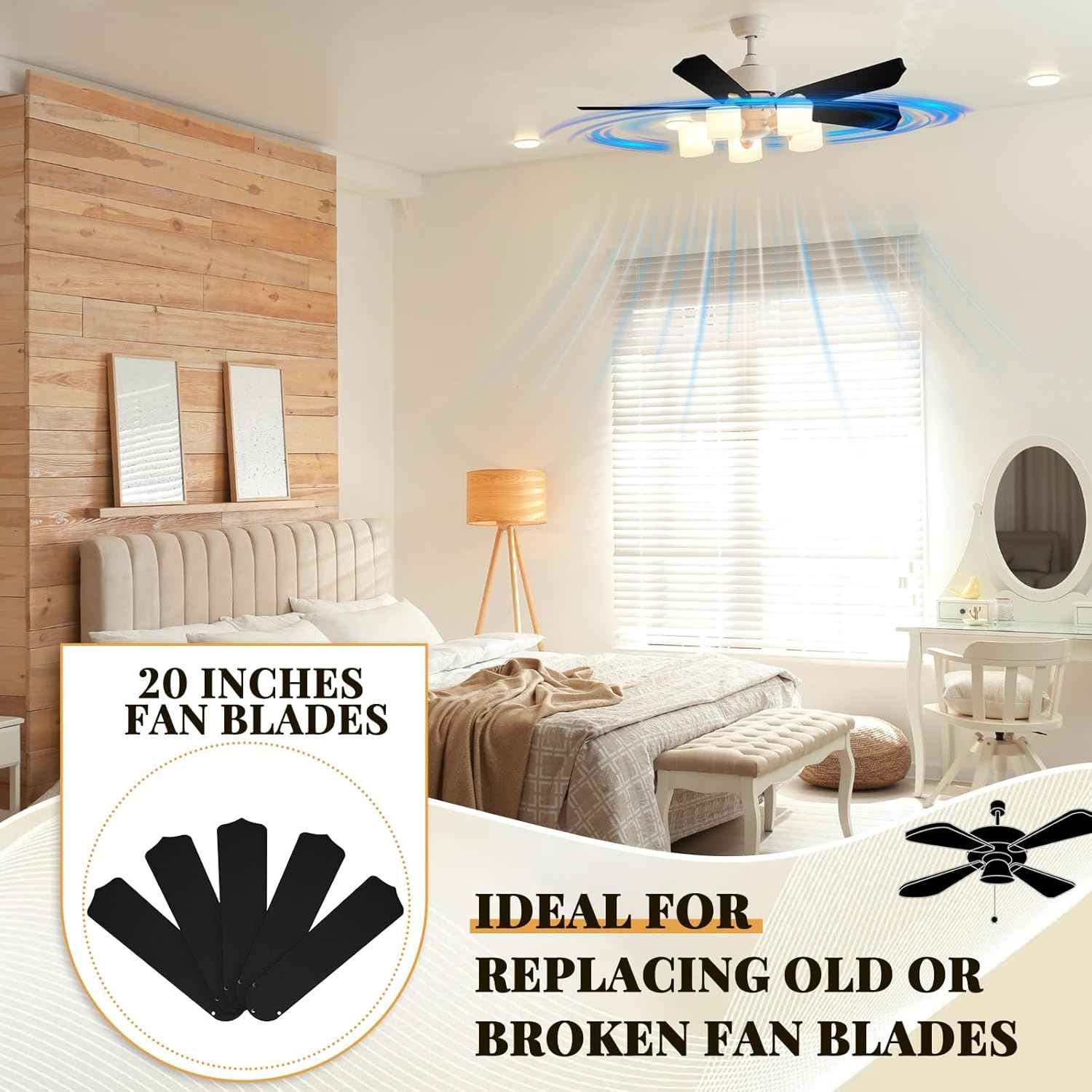 42-Inch Waterproof Replacement Fan Blades - 5 Pcs for Indoor/Outdoor Ceiling Fans