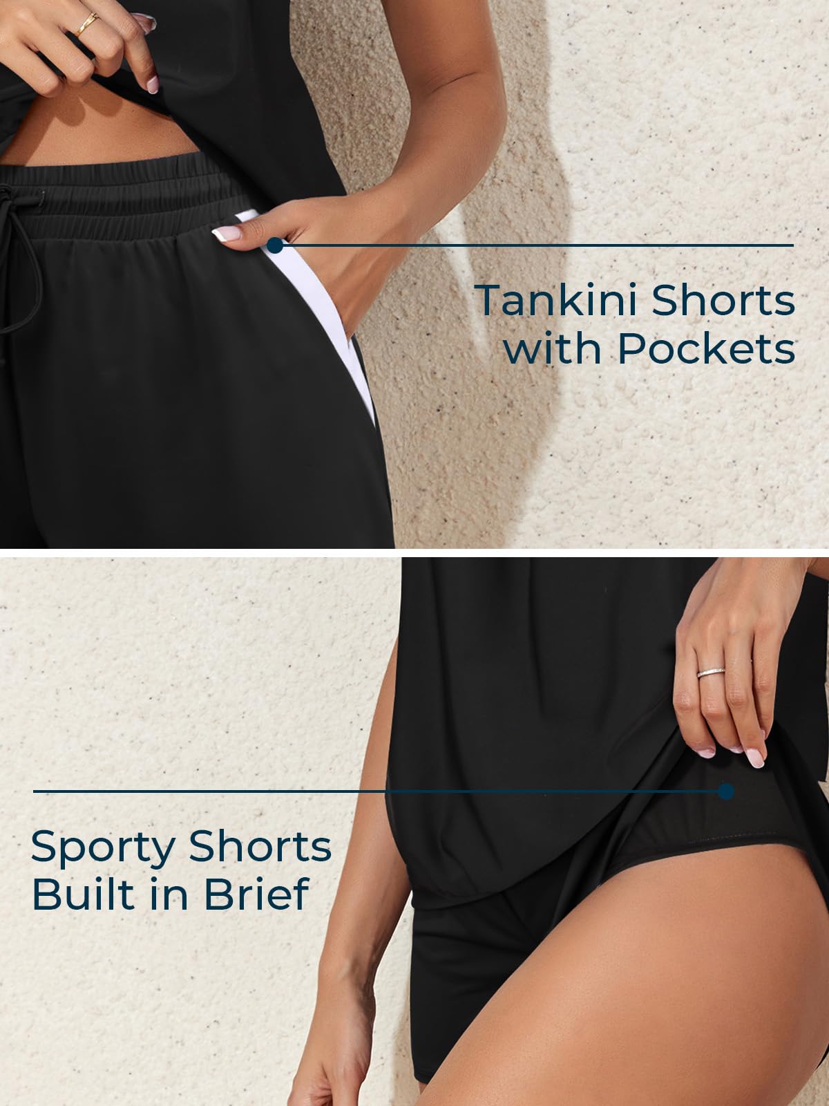 Summer Mae Blouson Women's Tankini Swimsuits Tummy Control Modest 2026 Two Piece with Sporty Pockets Bathing Suits Black X-Large