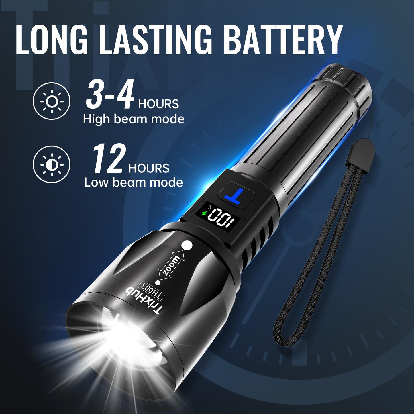TrixHub Rechargeable Flashlights 3Pack High Lumens, 5Mode Rechargeable Flashlights with LCD Digital Display, Super Bright Flashlight Adjustable Flash Light, High Powered LED Flashlight for Emergency