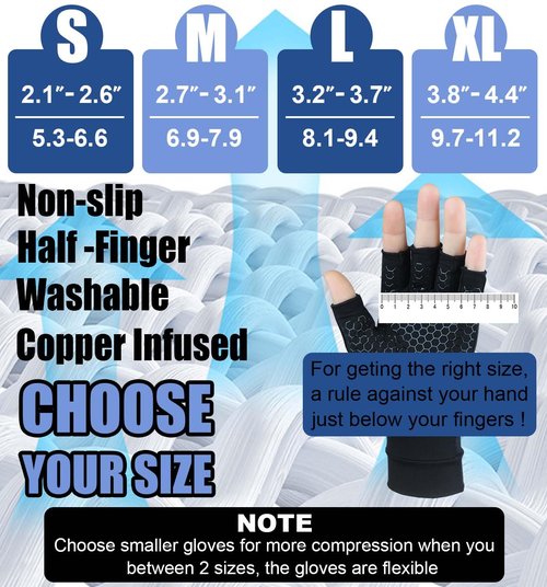 2 Pairs Copper Arthritis Gloves for Carpal Tunnel Pain Relief, Compression Gloves to Alleviate Hand Pain, Swelling, Fingerless Computer Typing Gloves for Rheumatoid, Tendonitis Women & Men (Medium)