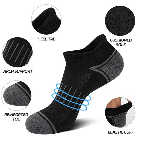 Heatuff 12 Pairs Men's Ankle Running Socks Cushioned Low Cut Athletic Sports Casual Tab Socks