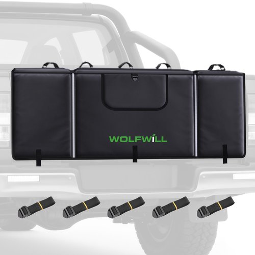WOLFWILL Upgraded Tailgate Bike Pad, Waterproof Truck Tailgate Pad Cover for 5 Mountain Bikes with Reflective Strips Tool Pocket Rear Camera Opening