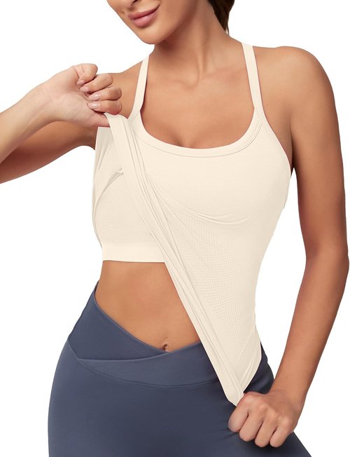 MathCat Workout Tank Tops - Sleeveless Gym Shirts with Built-In Bra for Women | Seamless Racerback Design