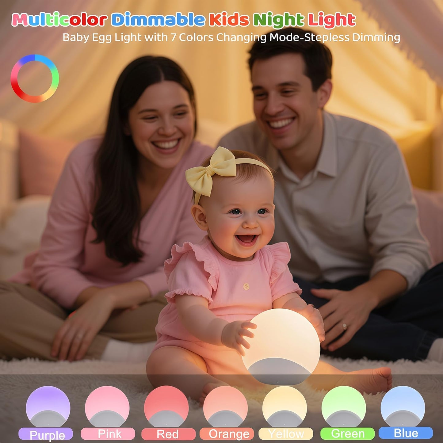 IYT Night Light for Baby,Kids Egg Light Stepless Dimming Touch Night Lamp,7 Colors Dimmable Eye Friendly Silicone Touch Lamp for Breast Feeding,Toddler Kids Bedroom Light,30 Min Hour Timer,BPA Free