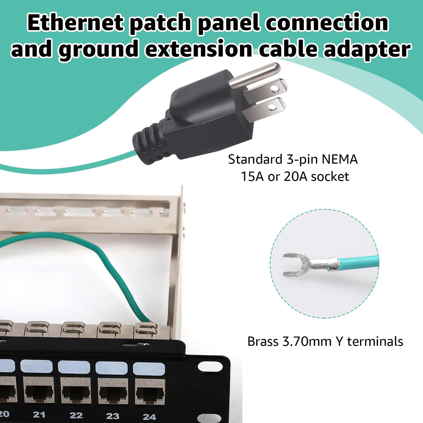 Aomitop Shielded Ethernet Patch Panel Bond Ground Extension Cord, for NEMA 5-15P 3 Prong Plug