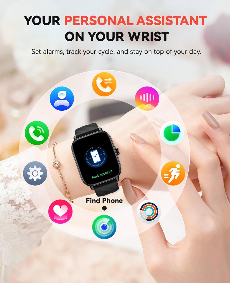 Kriutefy Smart Watches Fitness Tracker for Women Men with Step Counter, Sleep Calorie Monitor, Pedometer, IP68 Waterproof, Smartwatch with 120+ Sports for iPhone Android (Black)