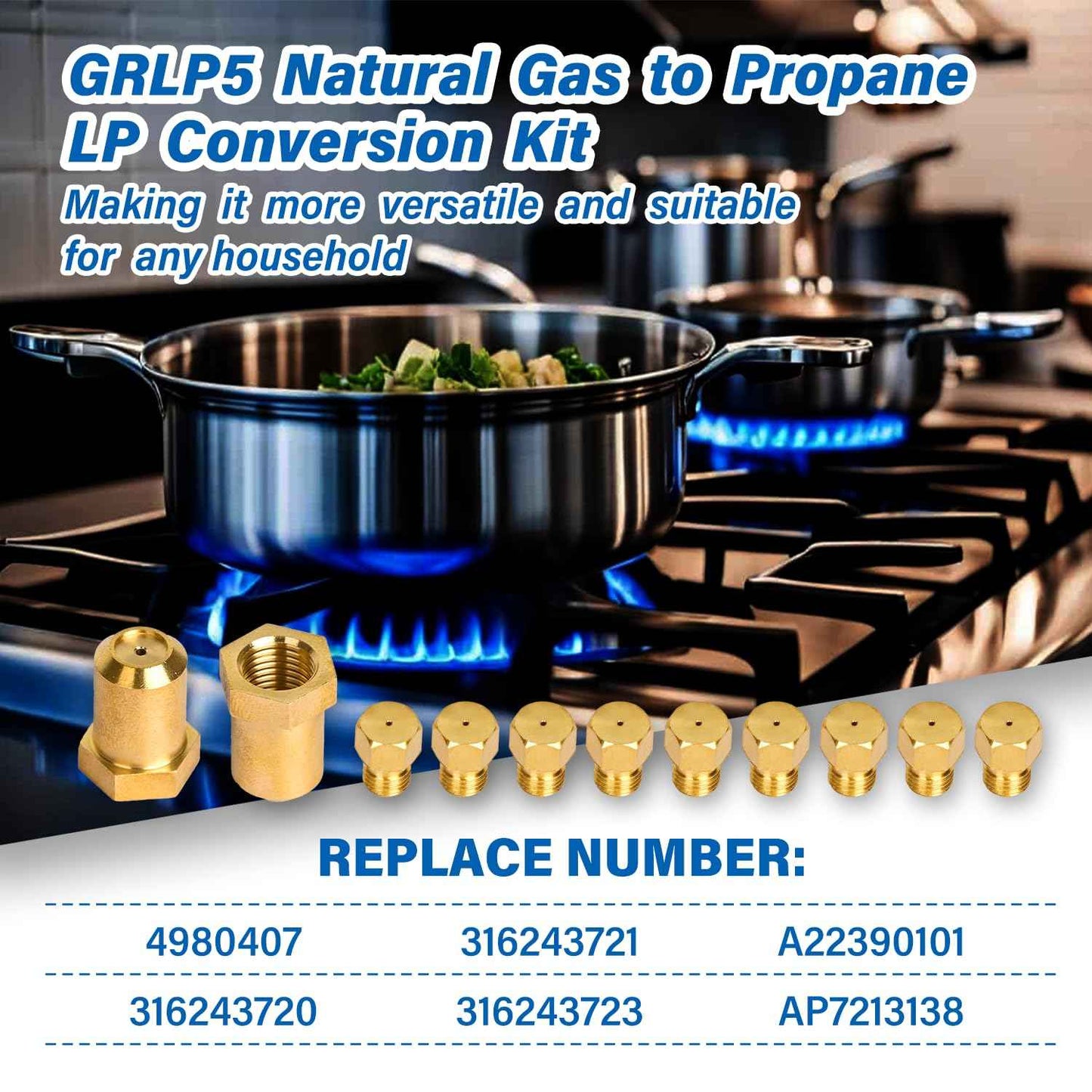 GRLP5 ™ Range Natural Gas to Propane LP Conversion Kit, Conversion Replacement Compatible with Frigidaire replace A22390101 316243720 316243721 316243723 4980407 AP7213138