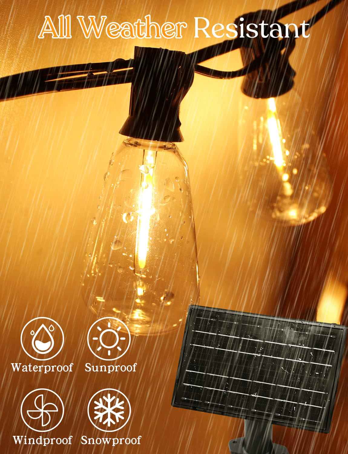 100ft Solar Outdoor String Lights with Remote - USB Rechargeable Solar Powered Outdoor Patio Lights, Larger 3.5W Solar Panel , Timer, Dimmable Shatterproof ST38 Bulbs for Backyard, Porch, Garden, Pool