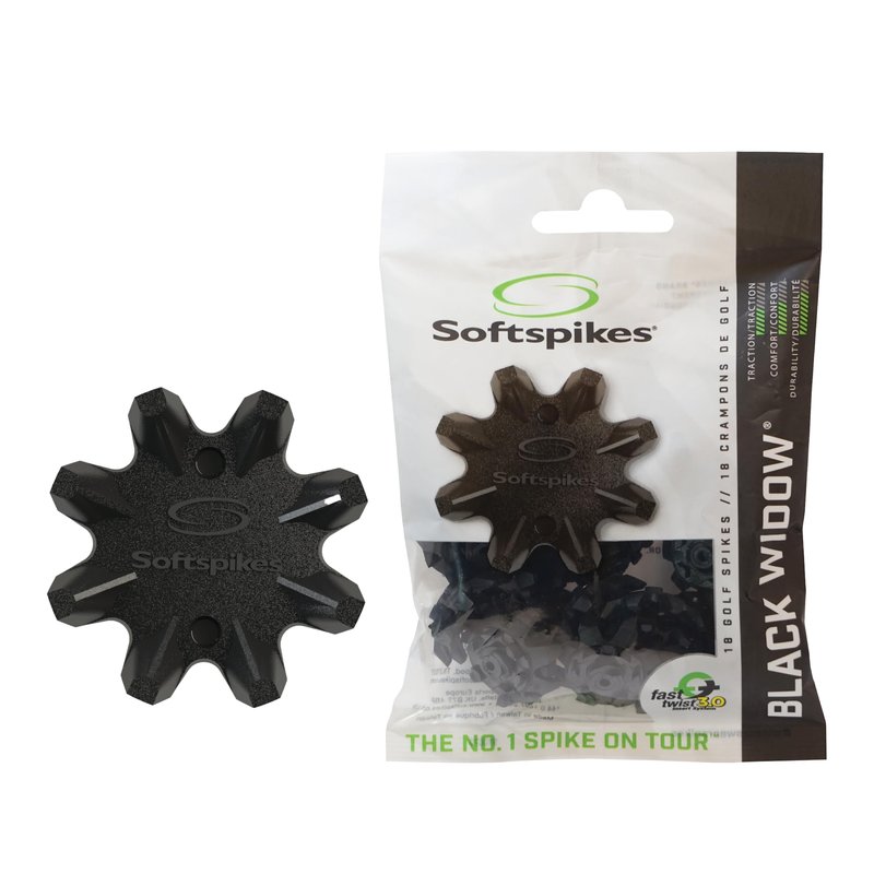 Softspikes Black Widow Golf Cleats Fast Twist 3.0 - 18 Replacement Spikes - Black - Also Fits Tri-Lok, SLIM-Lok, and Tour Lock Cleat Insert Systems