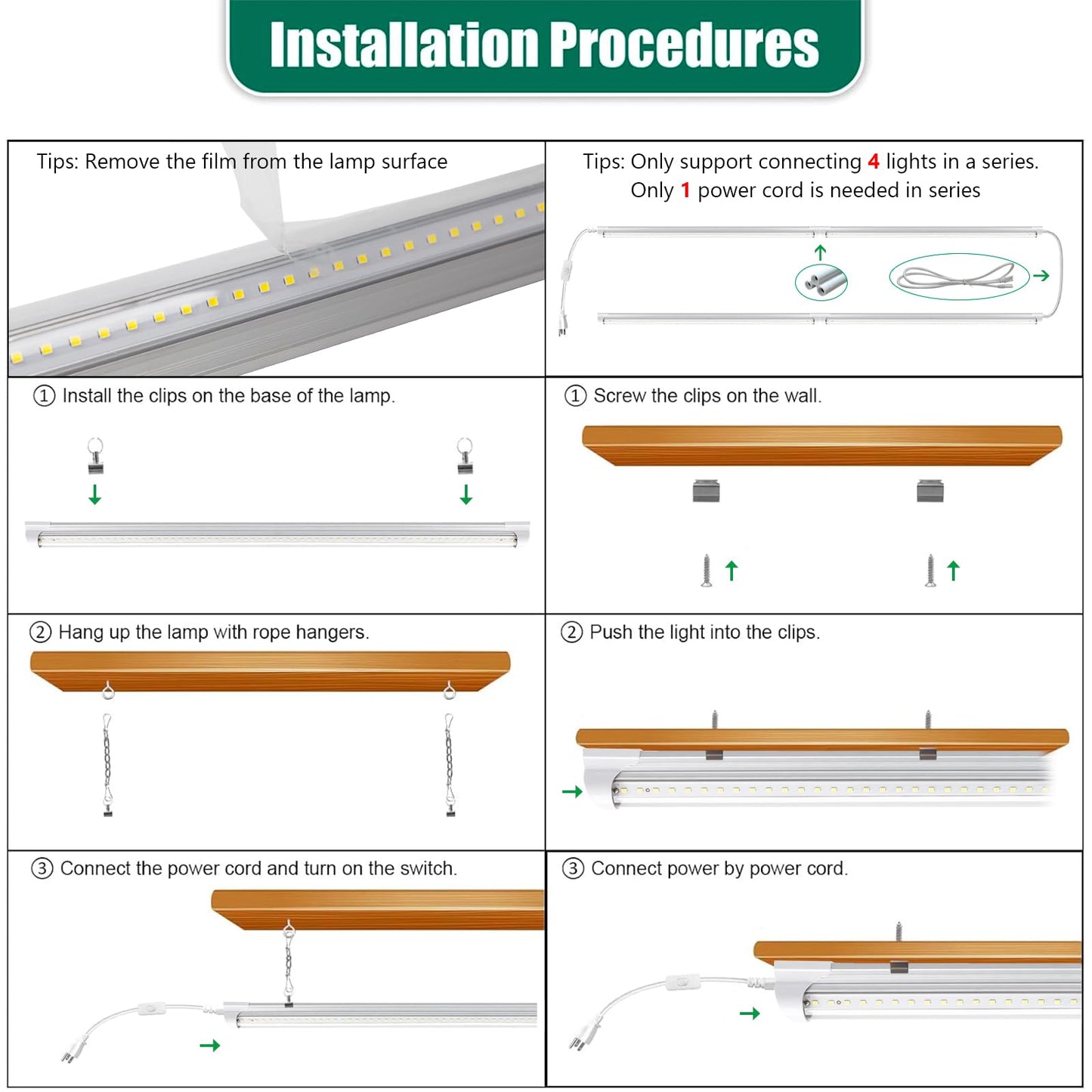 EPESTOEC 8Pack 4FT LED Shop Light Garage Lights,42W 5000K 6300LM White Light,Hanging/Surface Mount for Warehouse Workshop Basement,Linkable LED Shop Lights,Plug and Play